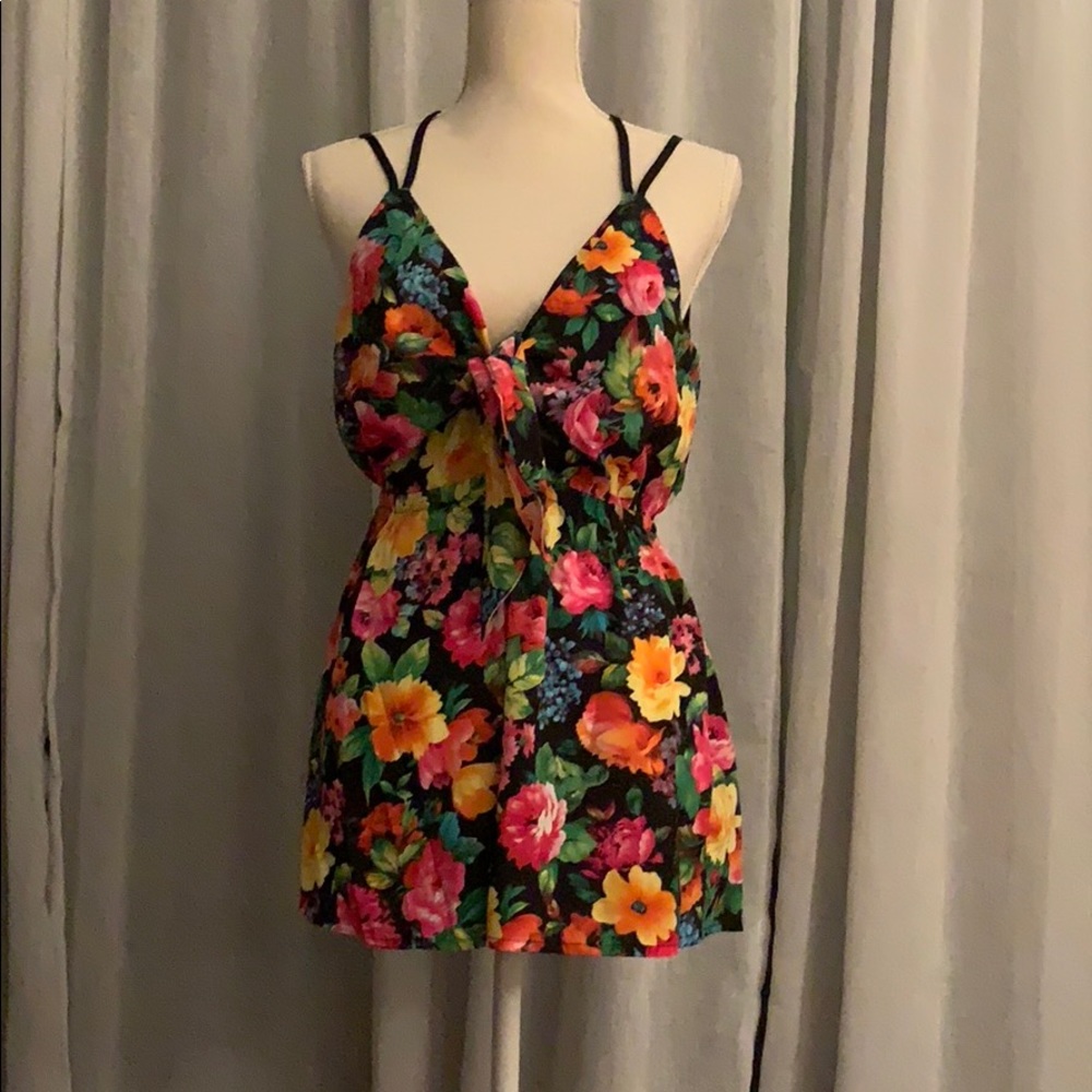 Adorable neon floral mini jumpsuit